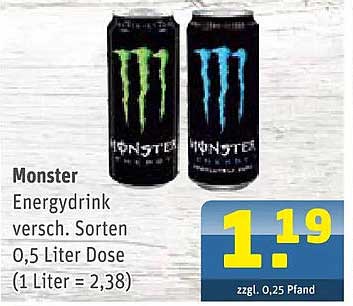 Monster Energydrink versch. Sorten 0,5 Liter Dose (1 Liter = 2,38)