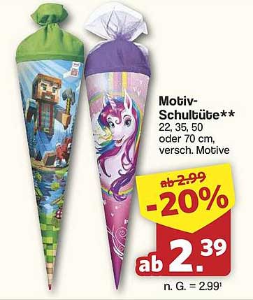 Motiv-Schultüte** 22, 35, 50 oder 70 cm, versch. Motive