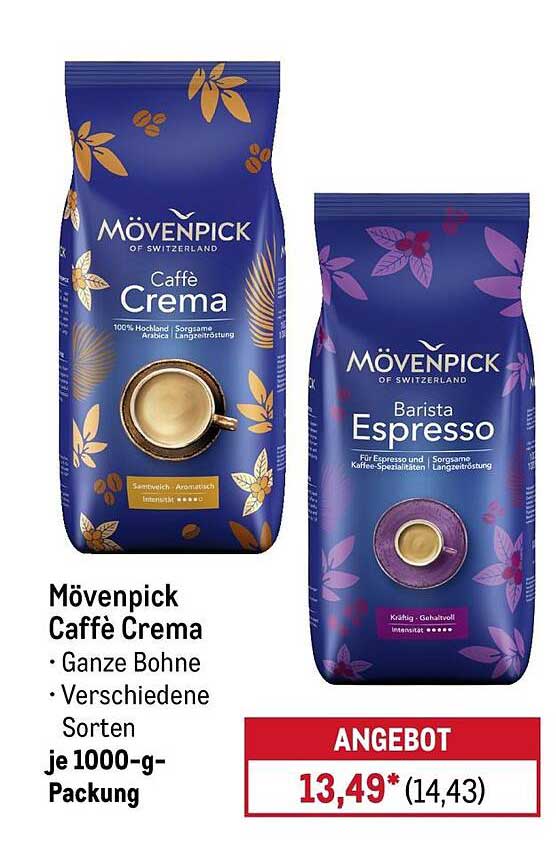 Mövenpick Caffè Crema • Ganze Bohne • Verschiedene Sorten je 1000-g-Packung