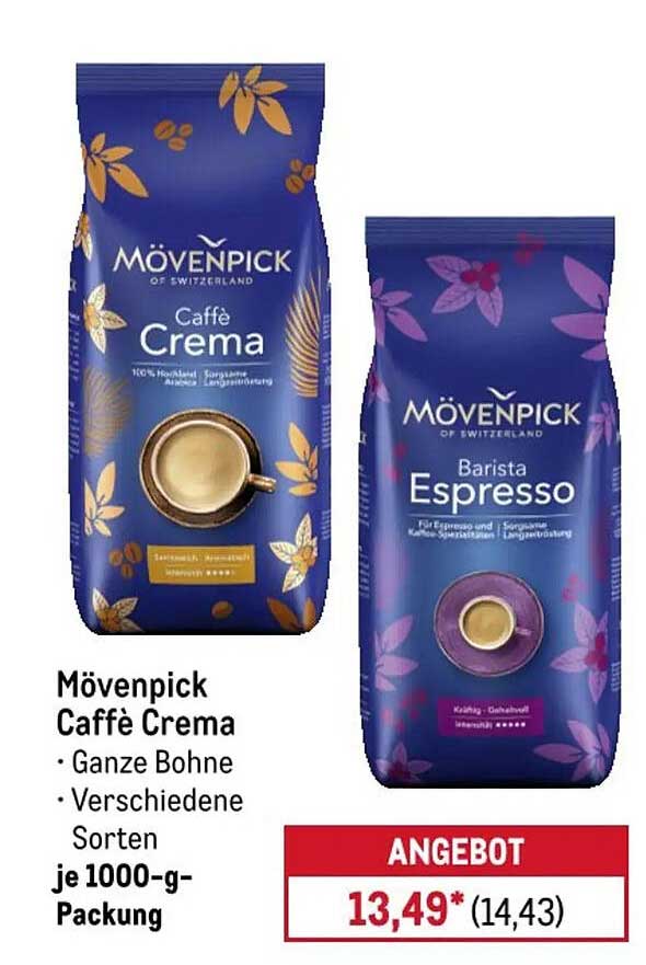 Mövenpick Caffè Crema - Ganze Bohne - Verschiedene Sorten je 1000-g-Packung
