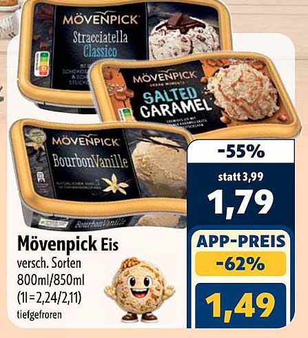 Mövenpick Eis versch. Sorten 800ml/850ml (1l=2,24/2,11) tiefgefroren