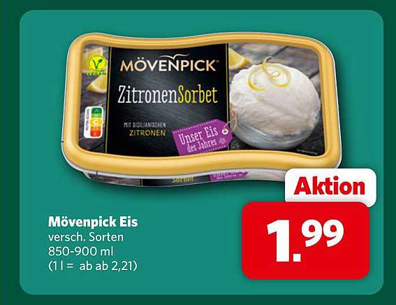Mövenpick Eis versch. Sorten 850-900 ml (1 l = ab 2,21)
