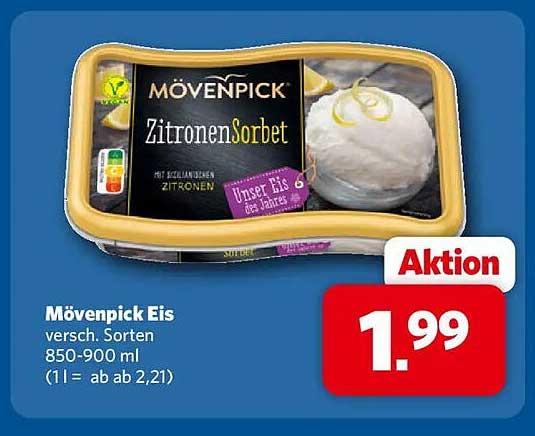 Mövenpick Eis versch. Sorten 850-900 ml (1 l = ab ab 2,21)