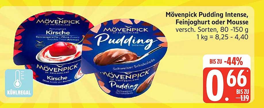 Mövenpick Pudding Intense, Feinjoghurt oder Mousse versch. Sorten, 80 -150 g 1 kg = 8,25 - 4,40