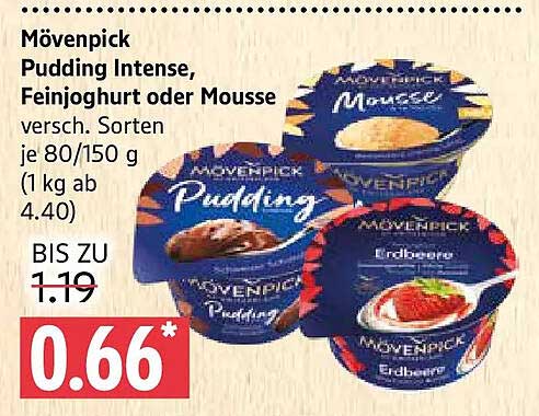 Mövenpick Pudding Intense, Feinjoghurt oder Mousse versch. Sorten je 80/150 g (1 kg ab 4.40)