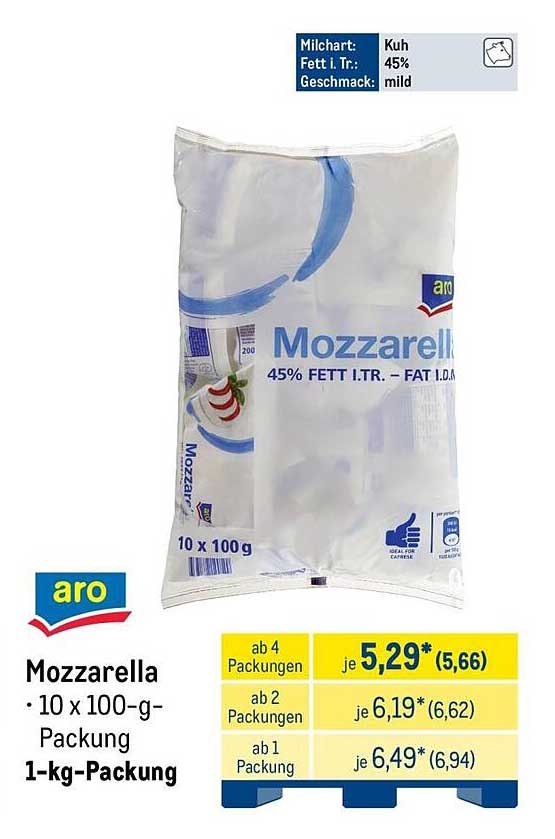Mozzarella • 10 x 100-g-Packung 1-kg-Packung