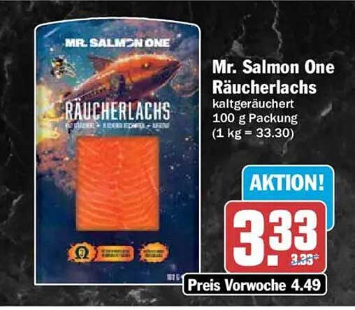 Mr. Salmon One Räucherlachs kaltgeräuchert 100 g Packung (1 kg = 33.30)