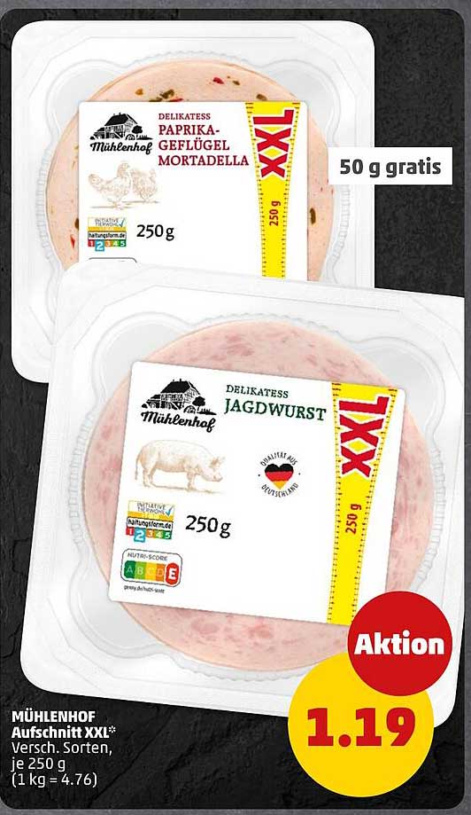 MÜHLENHOF Aufschnitt XXL* Versch. Sorten, je 250 g (1 kg = 4.76)