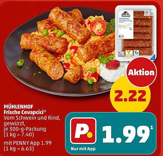 MÜHLENHOF Frische Cevapcici* Vom Schwein und Rind, gewürzt, je 300-g-Packung (1 kg = 7.40)