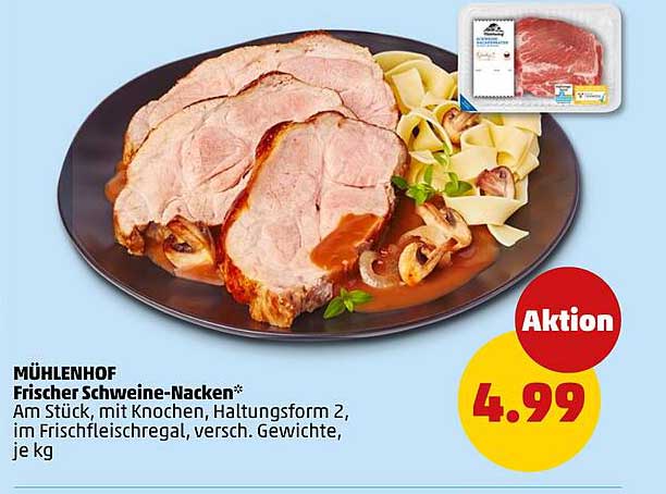 MÜHLENHOF Frischer Schweine-Nacken* Am Stück, mit Knochen, Haltungsform 2, im Frischfleischregal, versch. Gewichte, je kg
