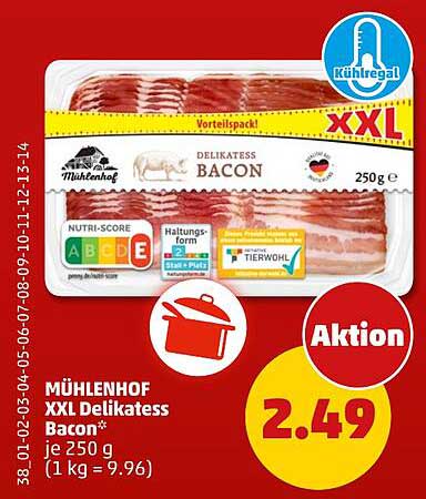 MÜHLENHOF XXL Delikatess Bacon* je 250 g (1 kg = 9.96)