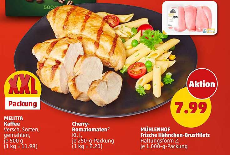 MÜHLENHOFE Frische Hähnchen-Brustfilets Haltungsform 2, je 1.000-g-Packung