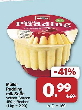 Müller Grieß Pudding mit Soße versch. Sorten 450-g-Becher (1 kg = 2.20)