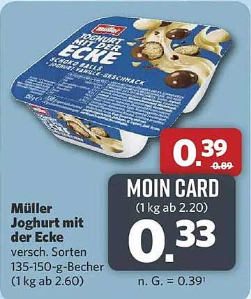 Müller Joghurt mit der Ecke versch. Sorten 135-150-g-Becher (1kg ab 2.60)