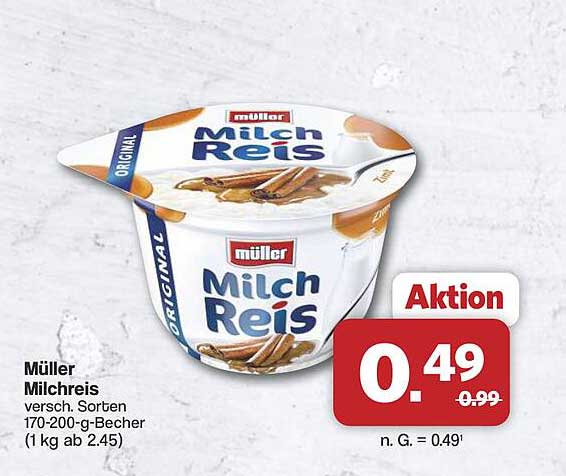 Müller Milchreis versch. Sorten 170-200-g-Becher (1 kg ab 2,45)