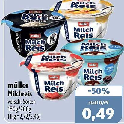 müller Milchreis versch. Sorten 180g/200g (1kg=2,72/2,45)