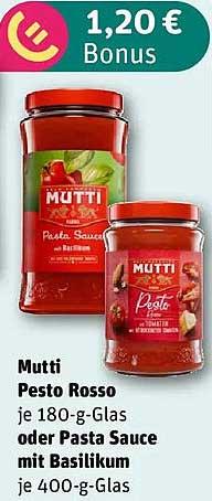 Mutti Pesto Rosso je 180-g-Glas oder Pasta Sauce mit Basilikum je 400-g-Glas