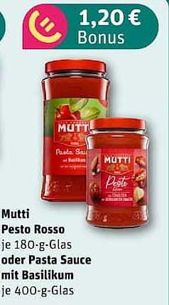 Mutti Pesto Rosso je 180-g-Glas oder Pasta Sauce mit Basilikum je 400-g-Glas