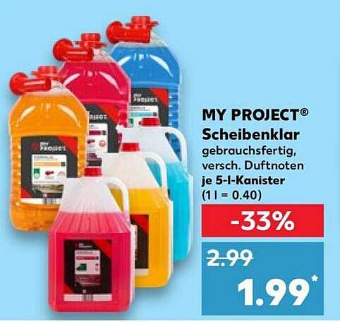 MY PROJECT® Scheibenklar gebrauchsfertig, versch. Duftnoten je 5-l-Kanister (1 l = 0.40)