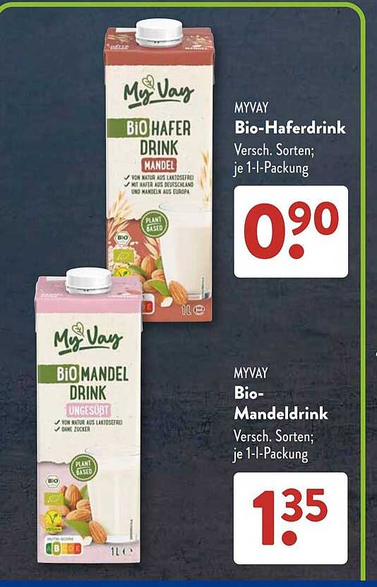 MYVAY Bio-Haferdrink Versch. Sorten; je 1-l-Packung