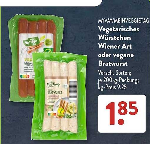 MYVAY/MEINVEGGIETAG Vegetarisches Würstchen Wiener Art oder vegane Bratwurst