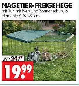 NAGETIER-FREIGEHEGE mit Tür, mit Netz und Sonnenschutz, 6 Elemente à 60x30cm