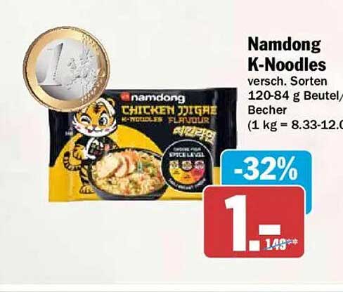 Namdong K-Noodles versch. Sorten 120-84 g Beutel/Becher (1 kg = 8.33-12.0