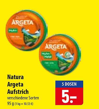 Natura Argeta Aufstrich verschiedene Sorten 95 g (1 kg = 10.53 €)