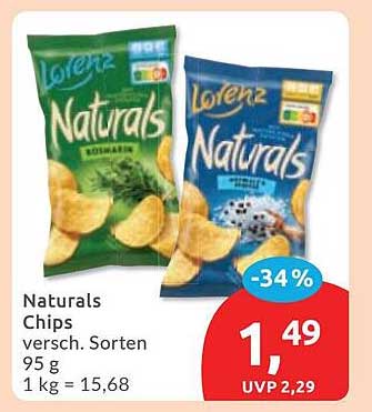 Naturals Chips versch. Sorten 95 g 1 kg = 15,68