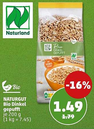 NATURGUT Bio Dinkel gepufft je 200 g (1 kg = 7.45)