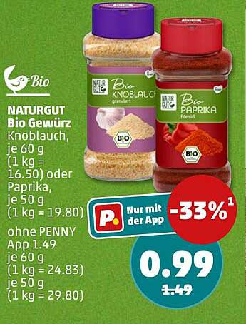 NATURGUT Bio Gewürz Knoblauch, je 60 g oder Paprika, je 50 g