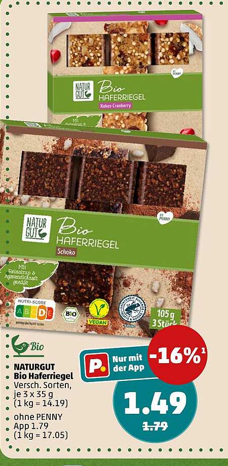 NATURGUT Bio Haferriegel Versch. Sorten, je 3 x 35 g