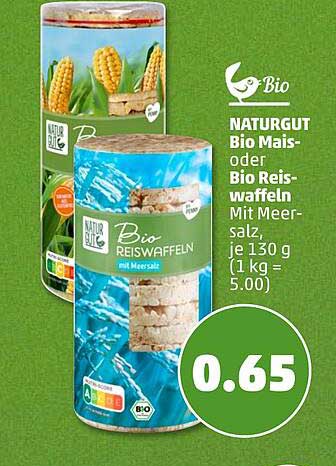NATURGUT Bio Mais- oder Bio Reiswaffeln Mit Meersalz, je 130 g (1 kg = 5.00)