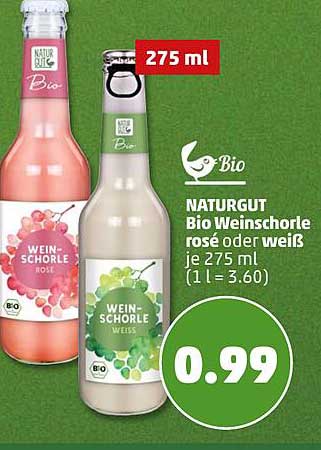 NATURGUT Bio Weinschorle rosé oder weiß je 275 ml (1 l = 3.60)