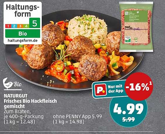NATURGUT Frisches Bio Hackfleisch gemischt Zum Braten, je 400-g-Packung (1 kg = 12.48)
