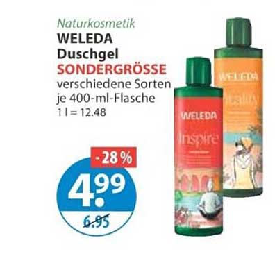 Naturkosmetik WELEDA Duschgel SONDERGRÖSSE verschiedene Sorten je 400-ml-Flasche 1 l = 12.48