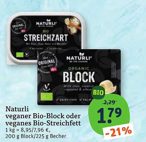 Naturli veganer Bio-Block oder veganes Bio-Streichfett