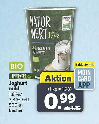NATURWERT Bio Joghurt mild 1,8 % / 3,8 % Fett 500-g-Becher