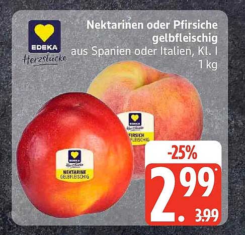 Nektarinen oder Pfirsiche gelbfleischig aus Spanien oder Italien, Kl. I 1 kg