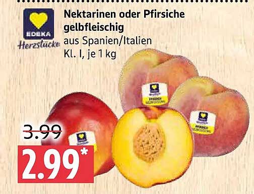 Nektarinen oder Pfirsiche gelbfleischig aus Spanien/Italien Kl. I, je 1 kg
