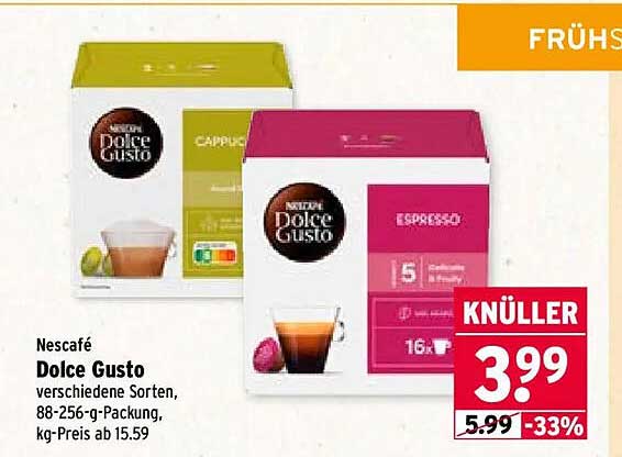Nescafé Dolce Gusto verschiedene Sorten, 88-256-g-Packung, kg-Preis ab 15.59
