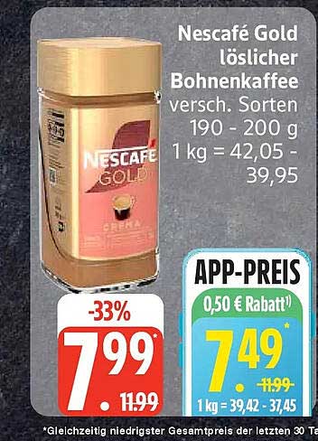 Nescafé Gold löslicher Bohnenkaffee versch. Sorten 190 - 200 g