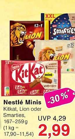 Nestlé Minis Kitkat, Lion oder Smarties, 167–259g