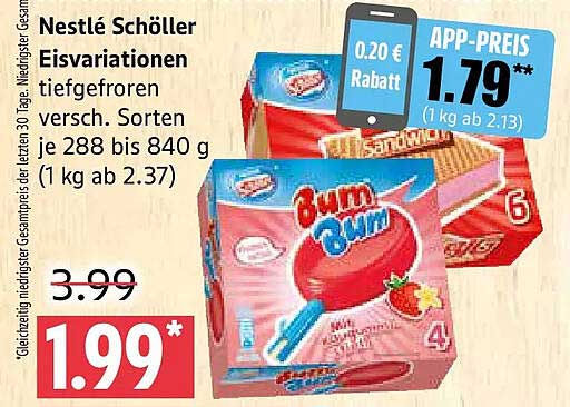 Nestlé Schöller Eisvariationen tiefgefroren versch. Sorten je 288 bis 840 g (1 kg ab 2.37)