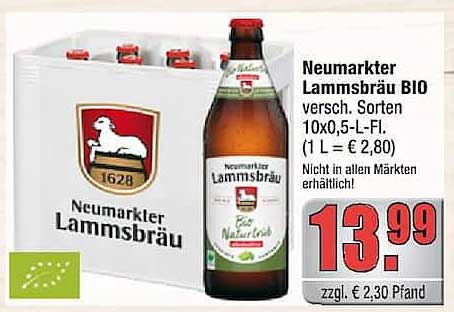 Neumarkter Lammsbräu BIO versch. Sorten 10x0,5-L-Fl. (1 L = € 2,80) Nicht in allen Märkten erhältlich!