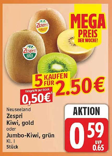Neuseeland Zespri Kiwi, gold oder Jumbo-Kiwi, grün Kl. I Stück