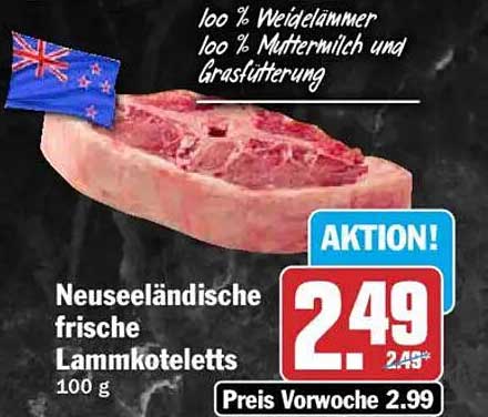 Neuseeländische frische Lammkoteletts 100 g
