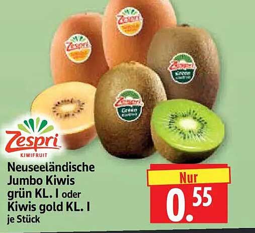 Neuseeländische Jumbo Kiwis grün KL. I oder Kiwis gold KL. I je Stück