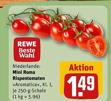 Niederlande: Mini Roma Rispentomaten »Aromatica«, Kl. I, je 250-g-Schale (1 kg = 5.96)