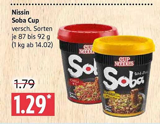 Nissin Soba Cup versch. Sorten je 87 bis 92 g (1 kg ab 14.02)